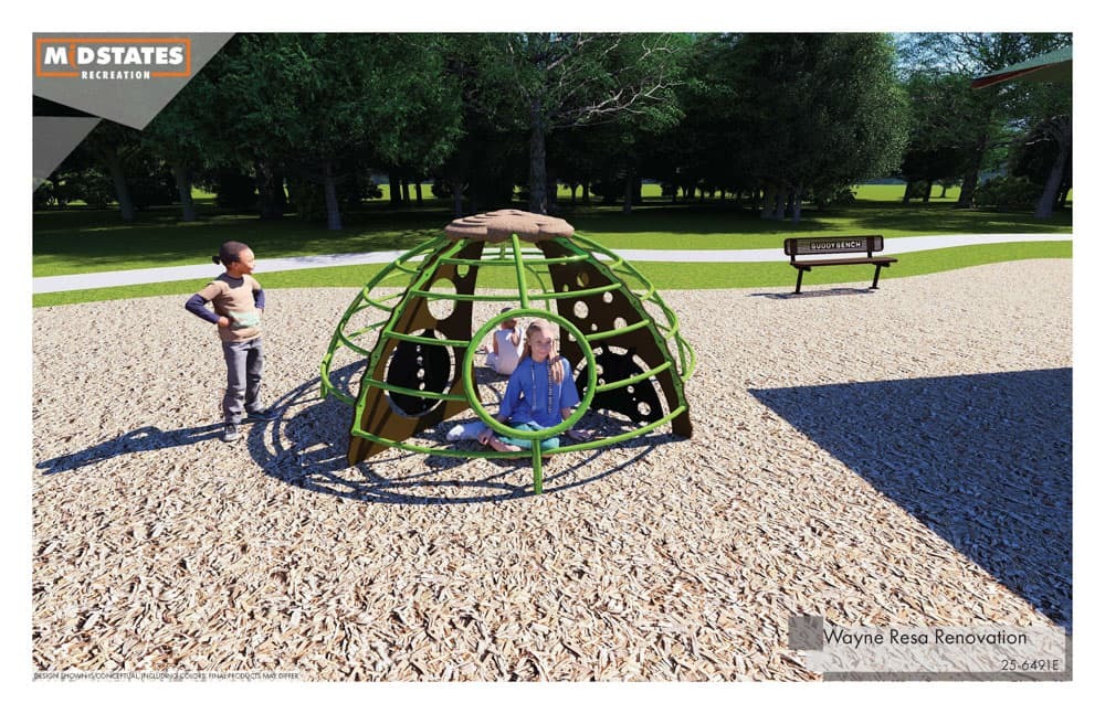 Wayne Resa Renovation Rendering - Playground Dome-style playground climber
