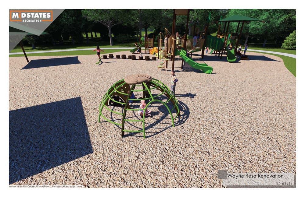 Wayne Resa Renovation Rendering - Playground Dome-style playground climber