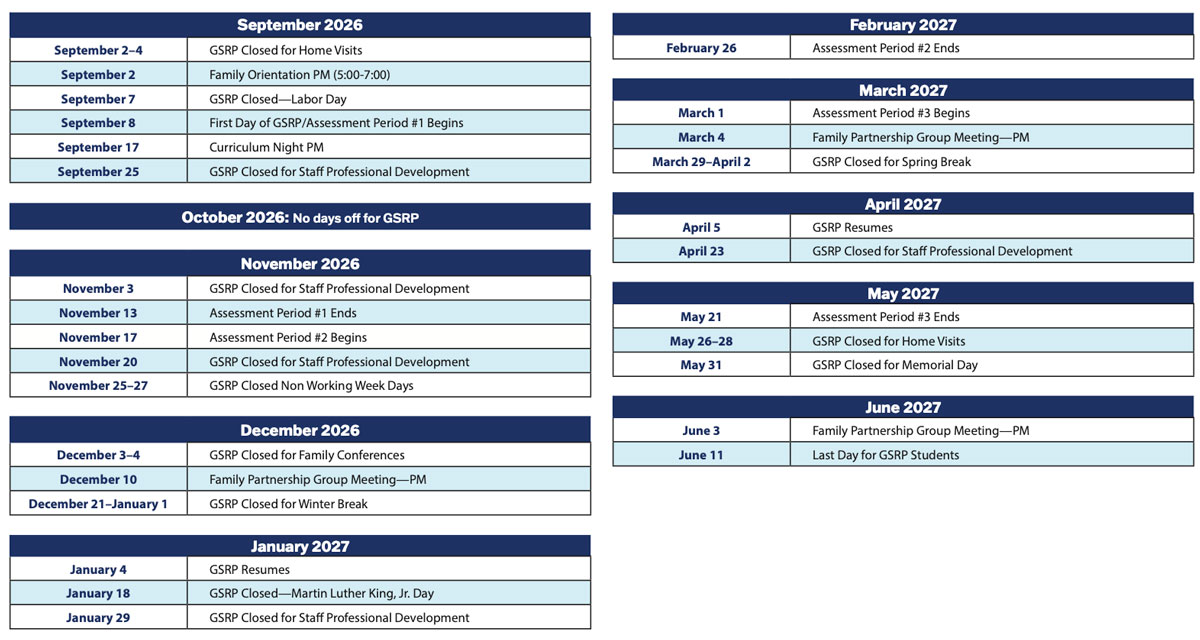 Early Education Calendar 2026-27
