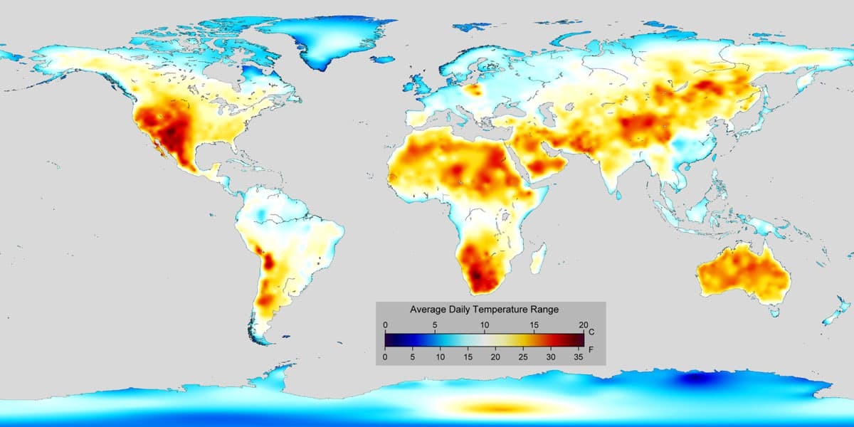 Global map of temperature changes