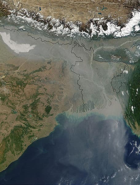 Satellite image of haze over India caused by aerosols